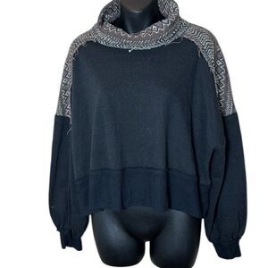 Free people women’s medium at the lodge mock neck southwestern oversized top
